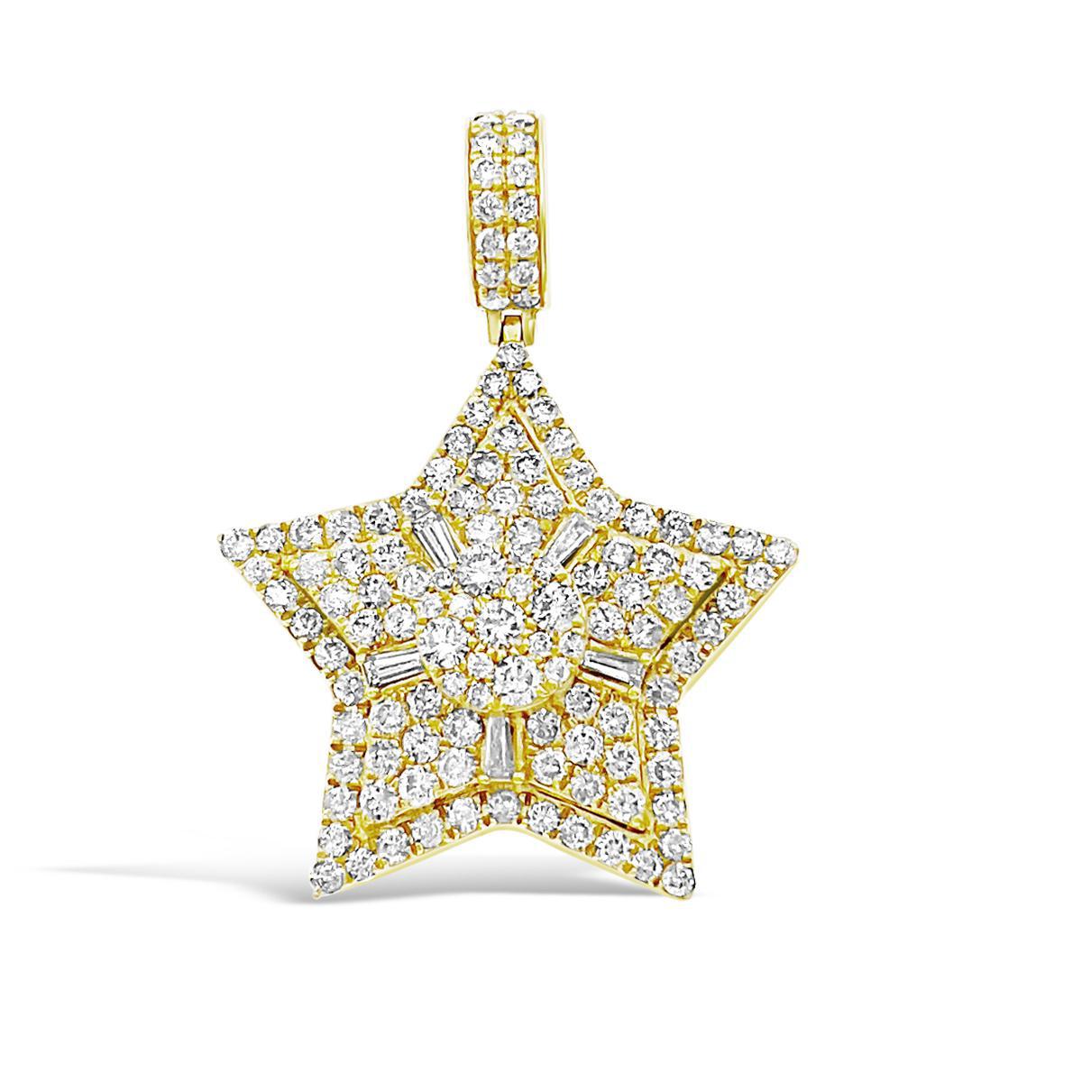 5.30 Cttw Diamond Star Pendant Mens Charm 14k Yellow Gold