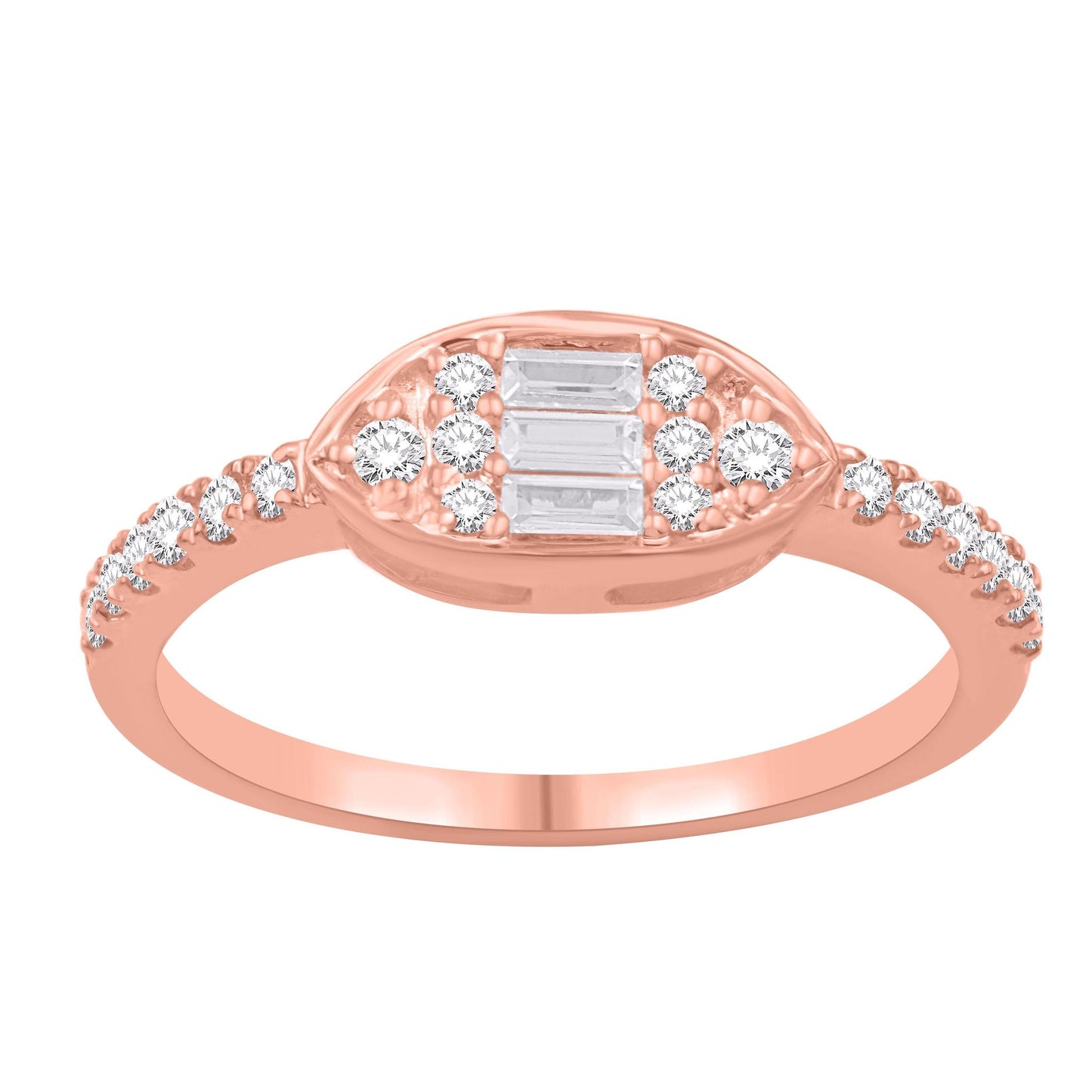 0.33ctw Baguette Diamond Womens Oval Ring 14K Rose Gold