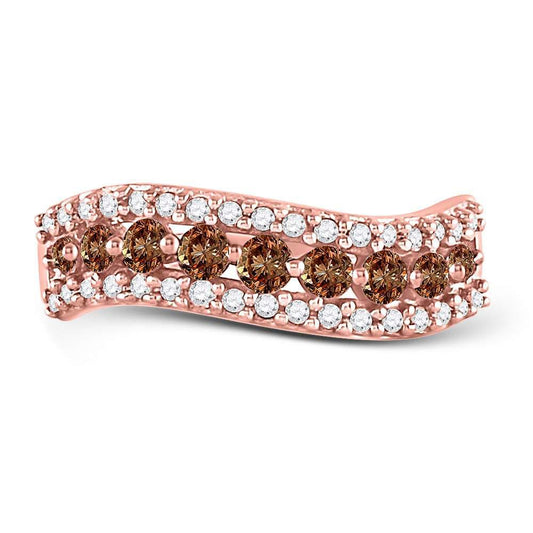 0.77ctw Chocolate White Diamond Womens Band Ring 10K Rose Gold