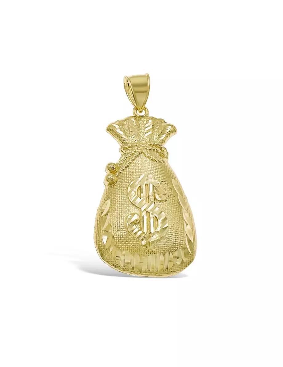 10k Yellow Gold Money Bag Pendant Charm 1"