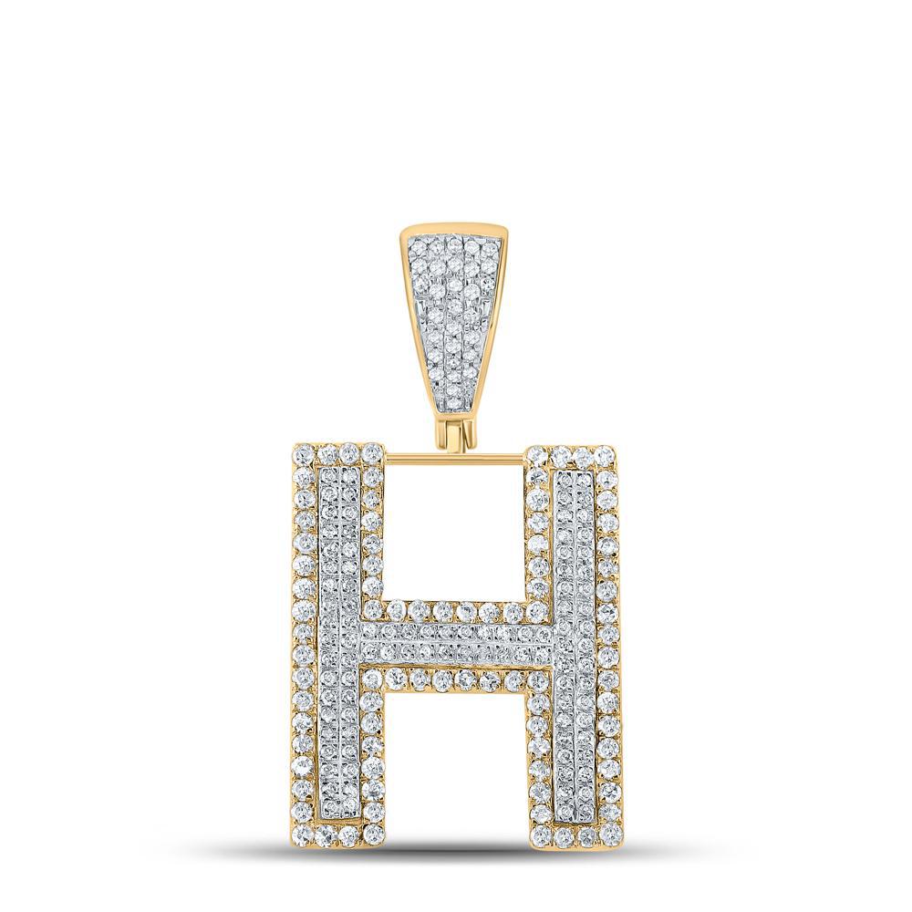 10kt Two-tone Gold Mens Round Diamond Initial H Letter Charm Pendant 7/8Cttw