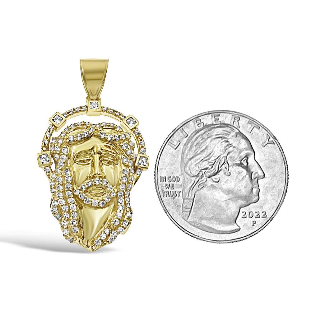 Jesus Head Face Pendant Real 10k Yellow Gold Charm 1.3"