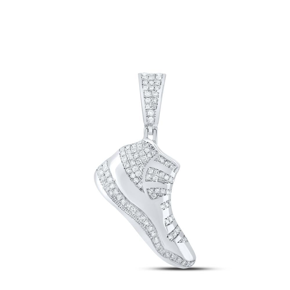 0.50cttw Diamond Sneaker Shoe Pendant Charm 925 Sterling Silver