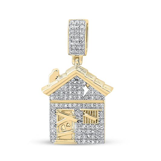 0.50 Ctw Diamond Trap House Mens Pendant Charm 10k Yellow Gold