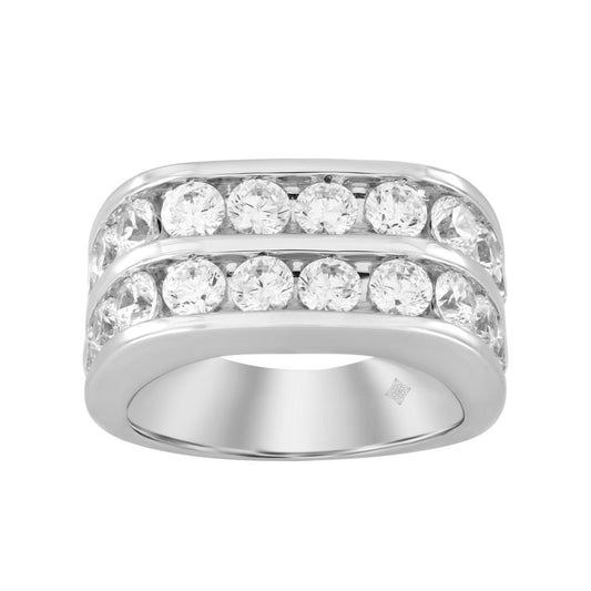 2.75 cttw Lab Grown Round Diamond Two Row Mens Wedding Band Ring 14k White Gold
