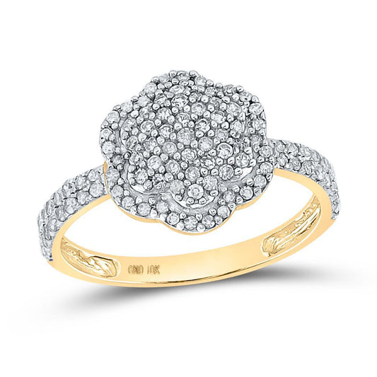 0.50cttw Diamond Engagement Flower Cluster Womens Ring 10k Yellow Gold