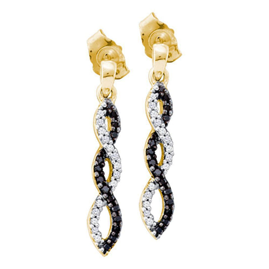 Diamond Black Stud Twist Dangle Earrings 14k Yellow Gold Screw back