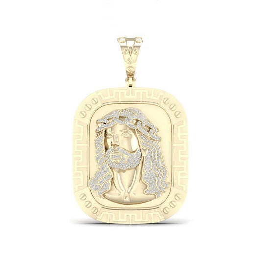 Diamond Jesus Head Pendant 0.62ctw 10K Yellow Gold