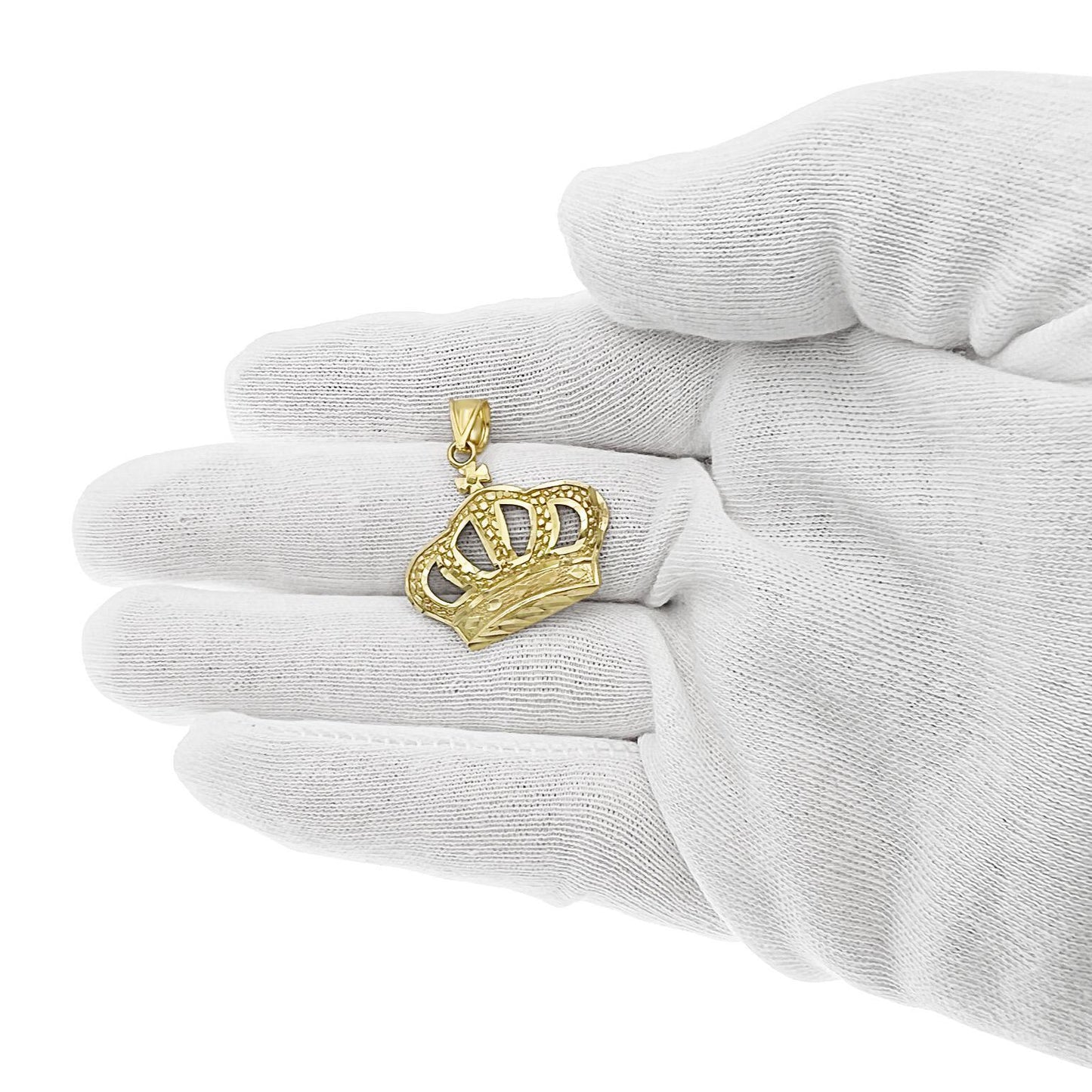 10k Yellow Gold Crown Cross Pendant Charm 1.1 inch