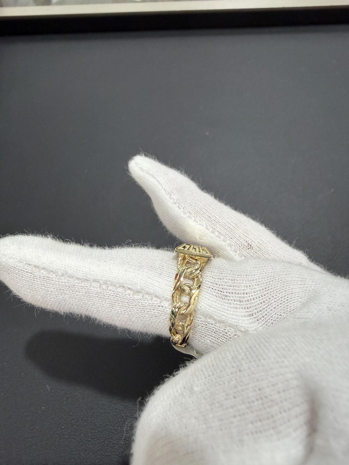 10K Yellow Gold Cuban Link Greek Key Signet Ring