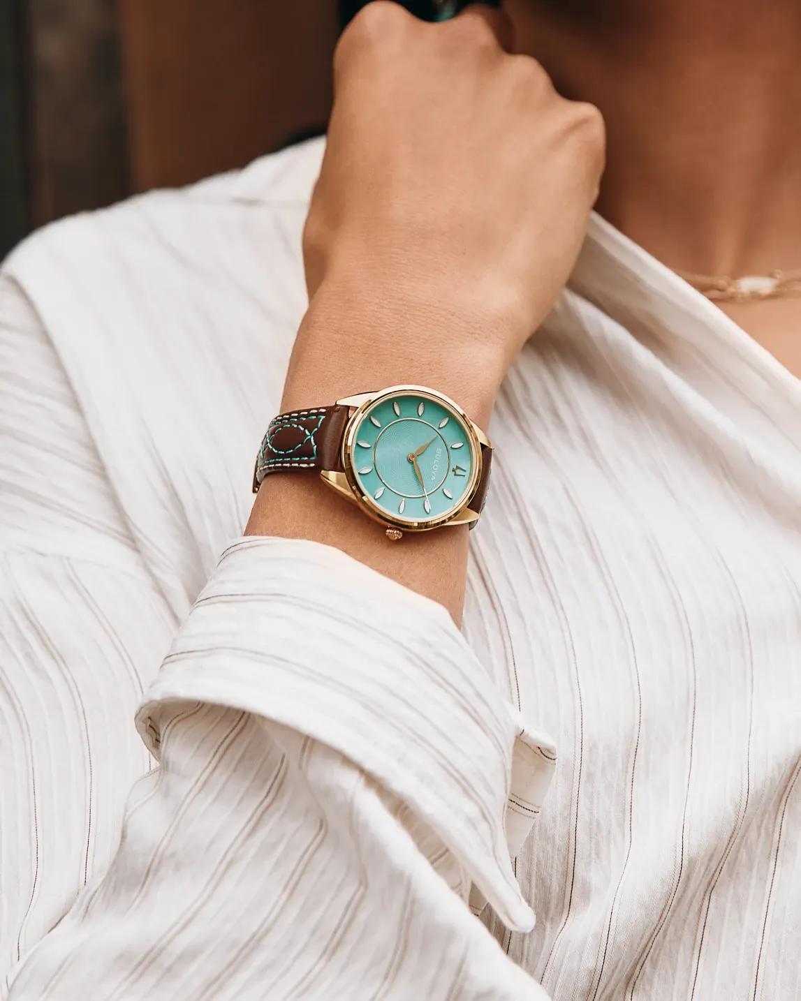 Bulova Classic Western Sutton Womens Quartz Turquoise Dial Watch 97L203