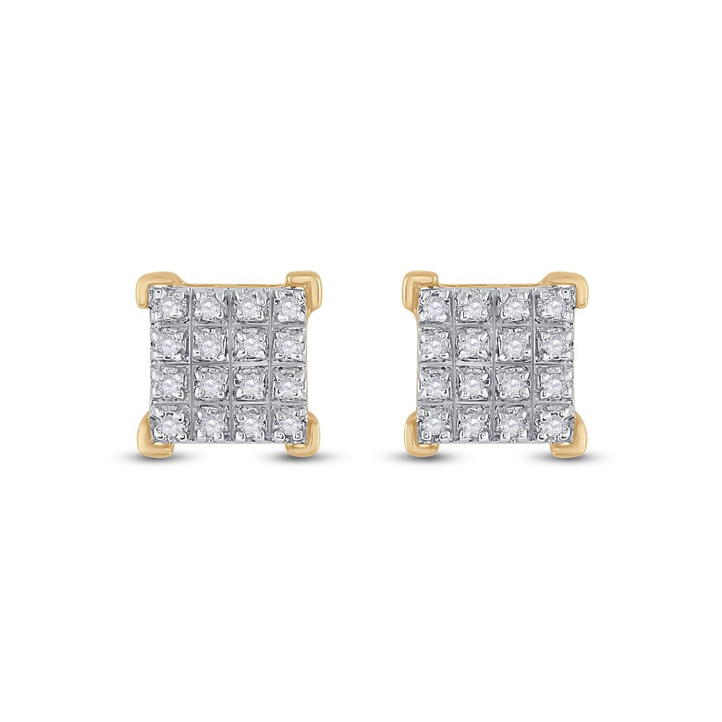 Diamond Square Stud Earrings 10K Yellow Gold Screw Back