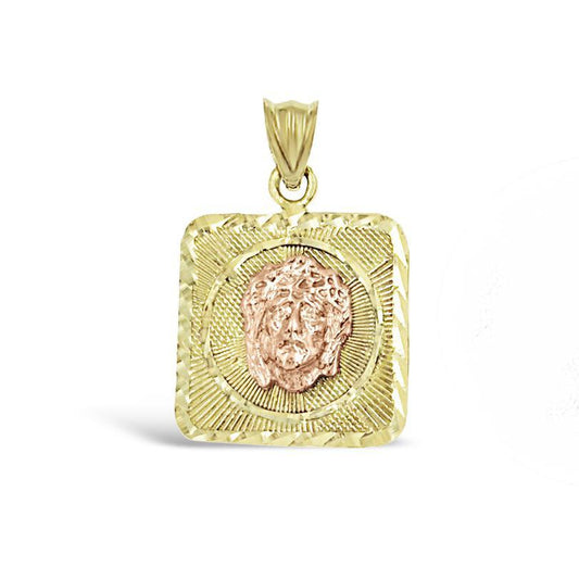 Jesus Face Pendant 10K Yellow Rose Gold Religious Charm 1 inch