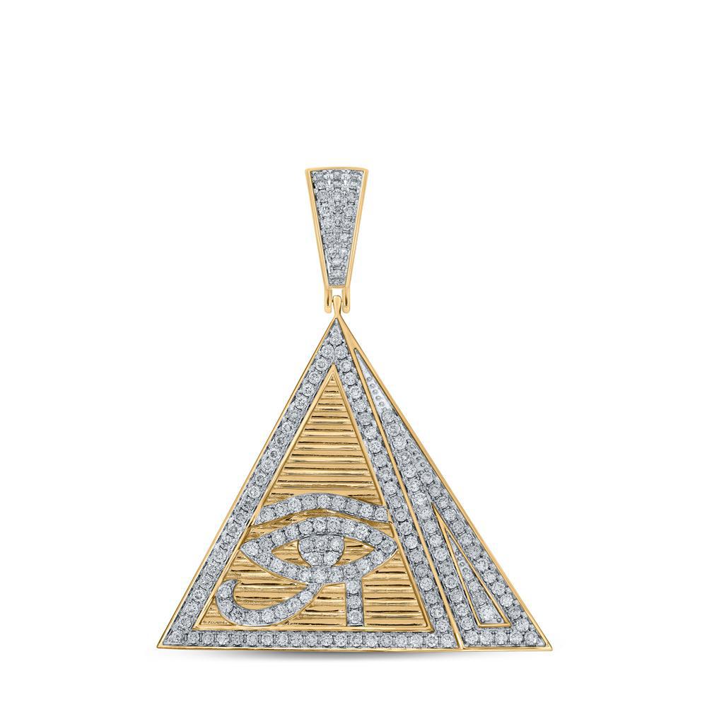 1-7/8 Cttw Diamond Egyptian Pyramid Eye Ra Charm Pendant 10k Yellow Gold