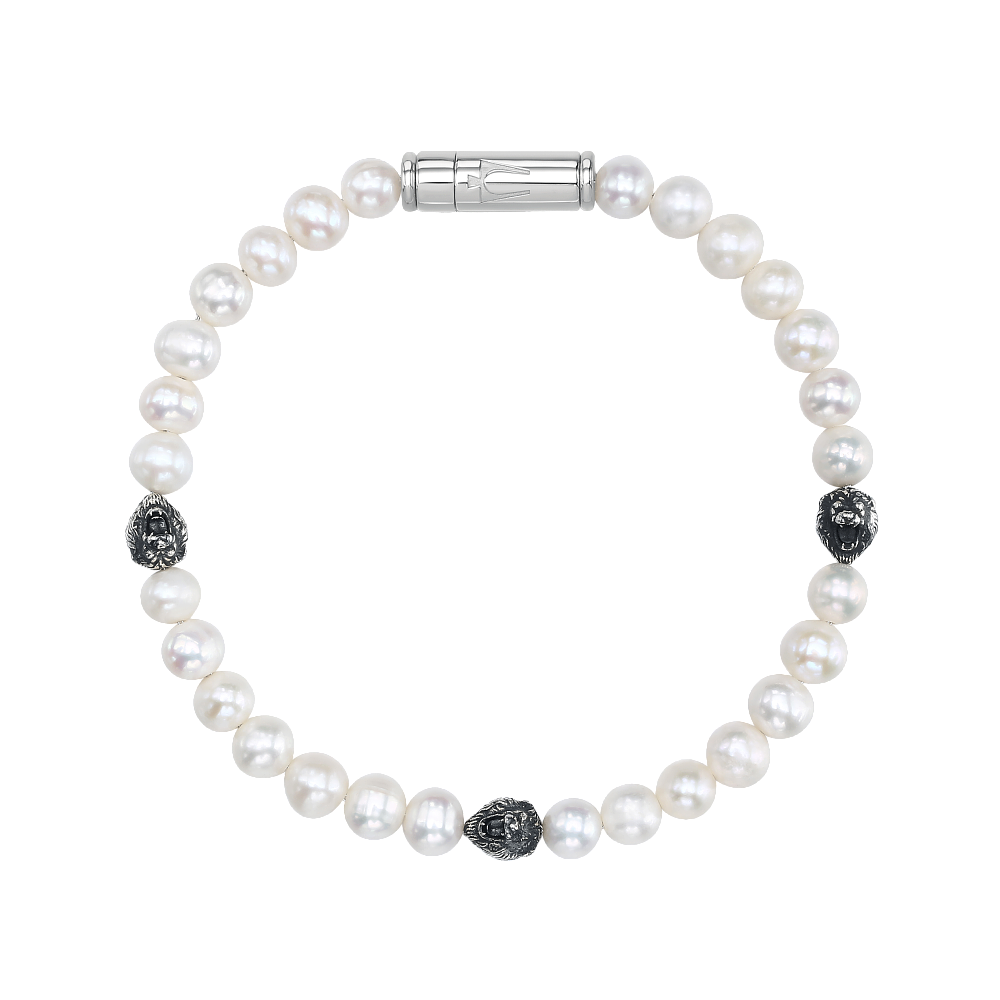 Bulova Marc Anthony Classic White Pearl Lion Silver Bracelet BVB1161-WSWPRL