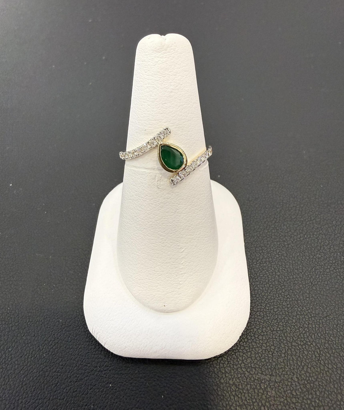 Natural Emerald Pear & Diamond Bypass Ring 14K Yellow Gold