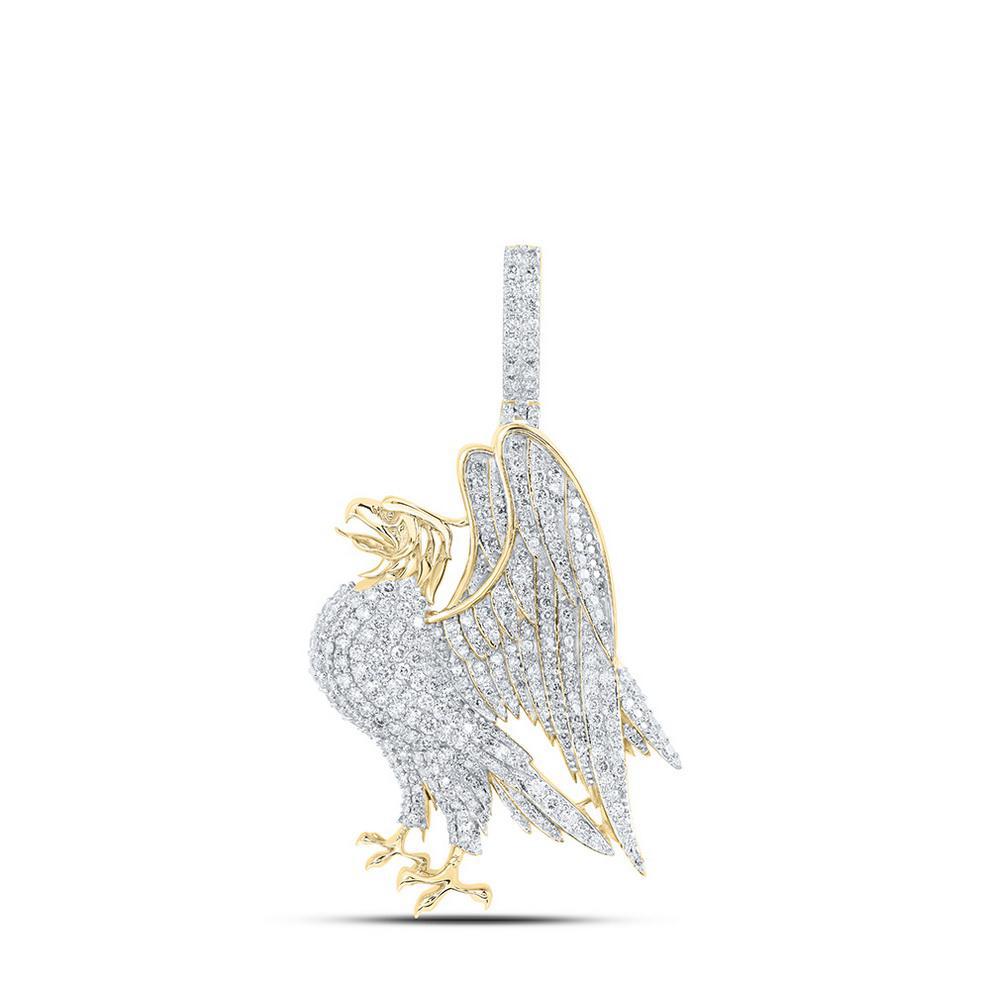 2.87 CttwRound Diamond Eagle Mens Pendant Charm 10k Yellow Gold