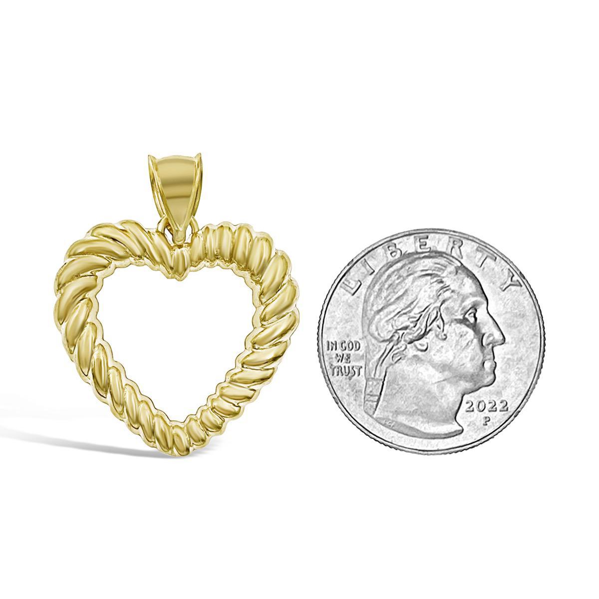 Open Heart Twisted Rope Pendant 10K Yellow Gold