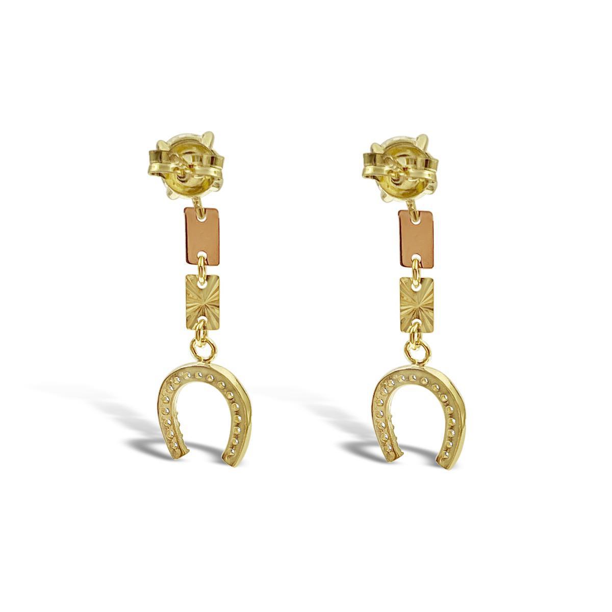 14k Gold Horse Shoe Drop Dangle Earrings Stud