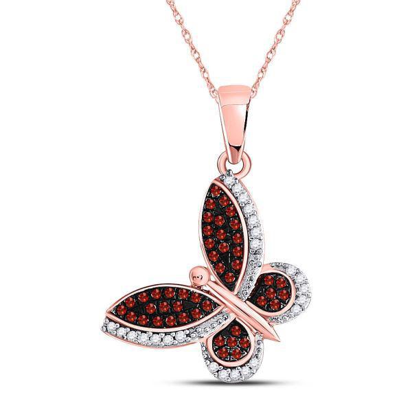 Red Diamond Butterfly Pendant 10K Rose Gold