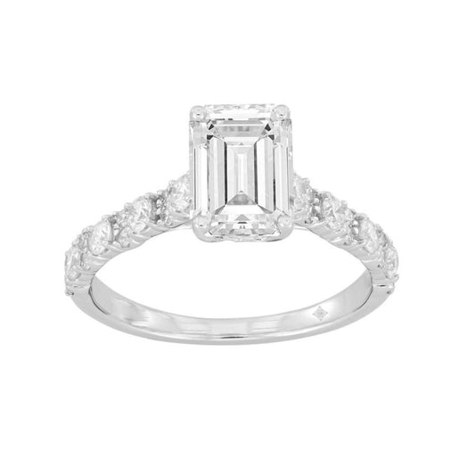 2 cttw Lab Grown Emerald Round Diamond Engagement Ring 14k White Gold