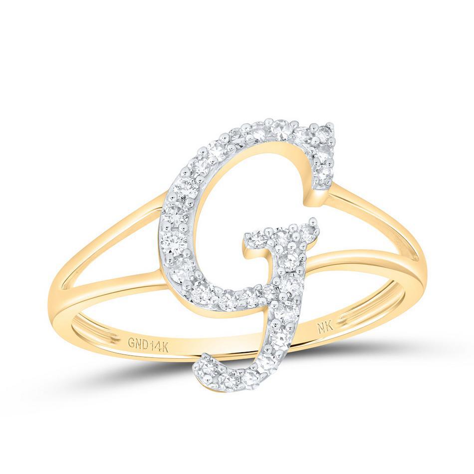 0.20ctw Round Diamond Initial Letter G Ring 10k Yellow Gold Womens Size 7