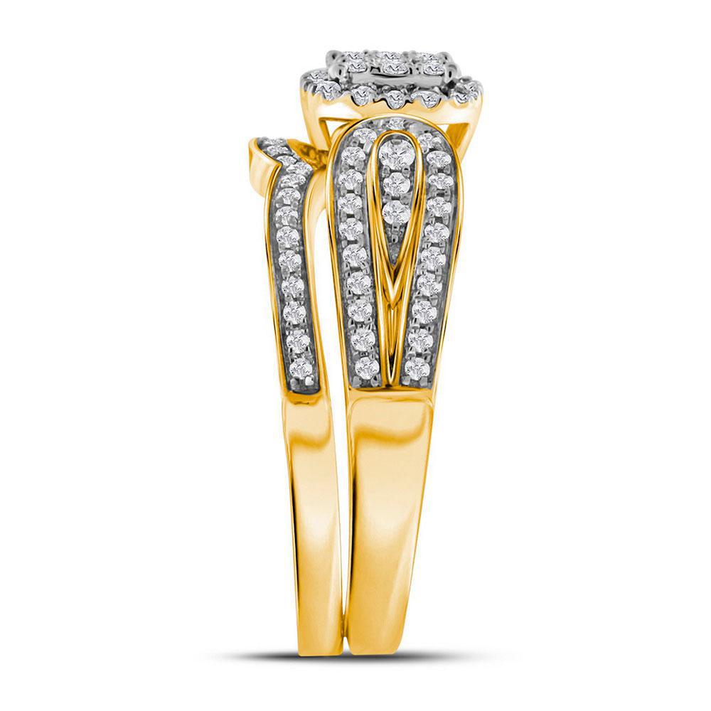 0.50cttw Diamond Bridal Wedding Square Ring Band Set Cluster 10k Yellow Gold