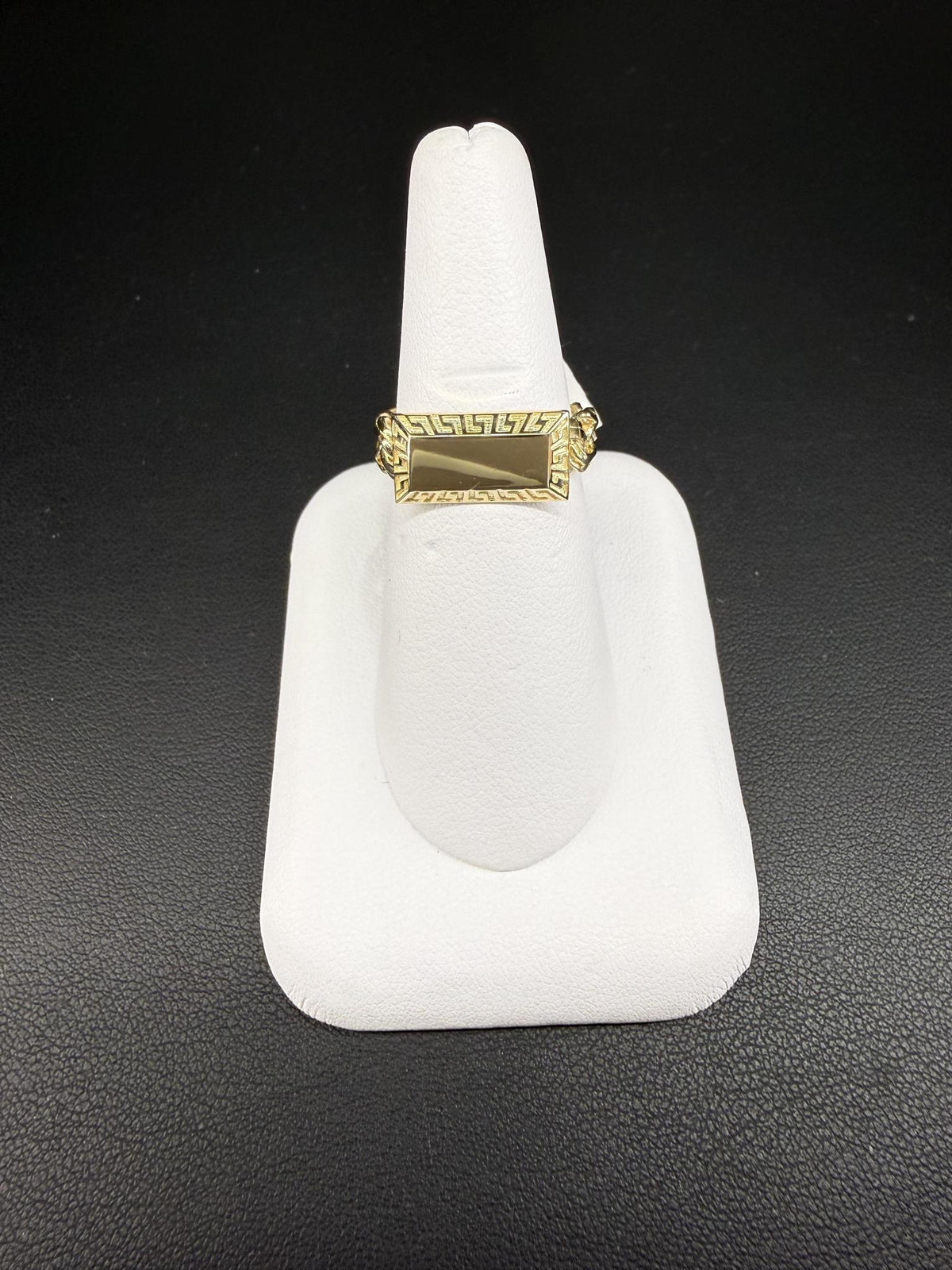 10K Yellow Gold Cuban Link Greek Key Signet Ring
