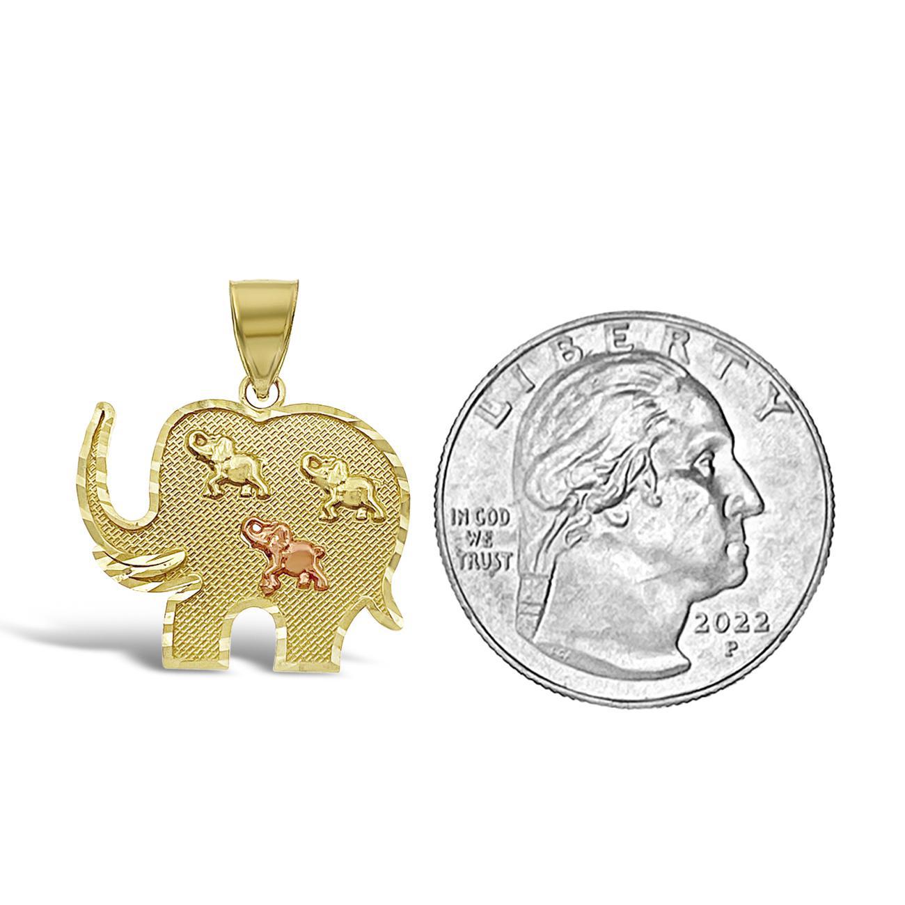 10k Yellow Rose Gold Elephant Pendant Charm 0.9"