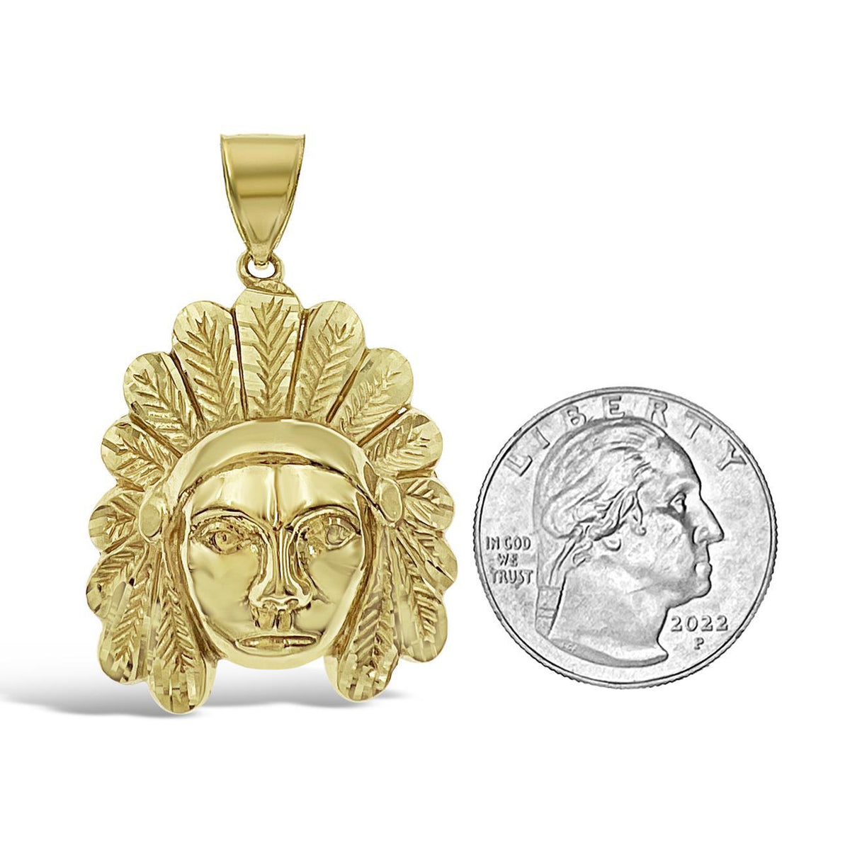 10K Yellow Gold Native American Head Pendant