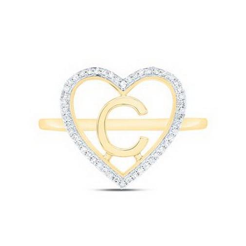 Diamond Initial C Heart Ring 10K Yellow Gold Womens