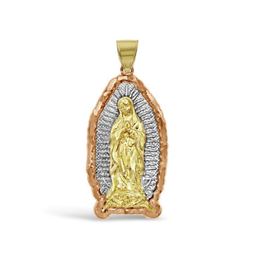 10K Gold Saint Barbara Religious Halo Pendant Tri Color 1.4 in