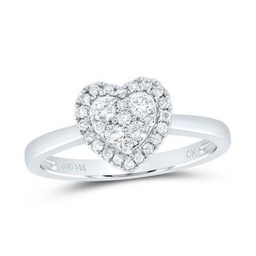 0.33 Cttw Round Diamond Heart Cluster Bridal Promise Ring 14k White Gold