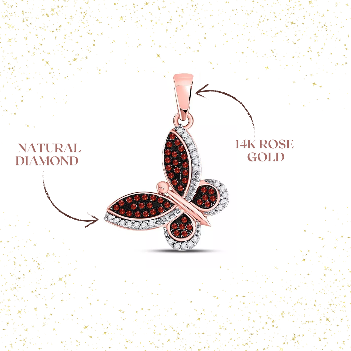 Red Diamond Butterfly Pendant 10K Rose Gold