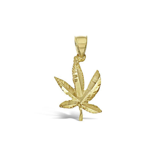 Marijuana Leaf Pendant 10k Yellow Gold Cannabis Weed Pot Charm 1"