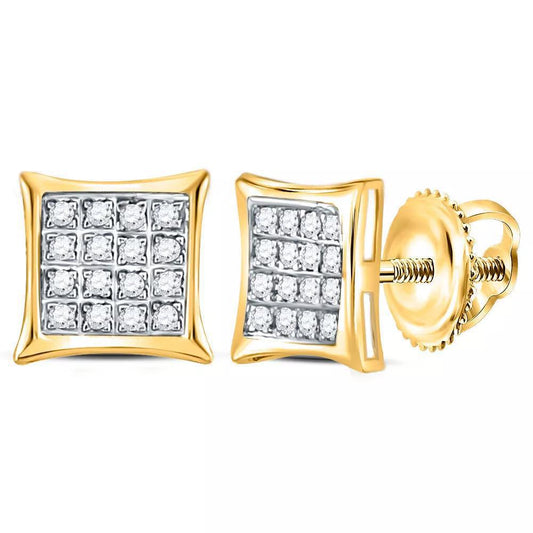 Diamond Square Kite Stud Earrings 925 Sterling Silver Yellow tone Screw Back