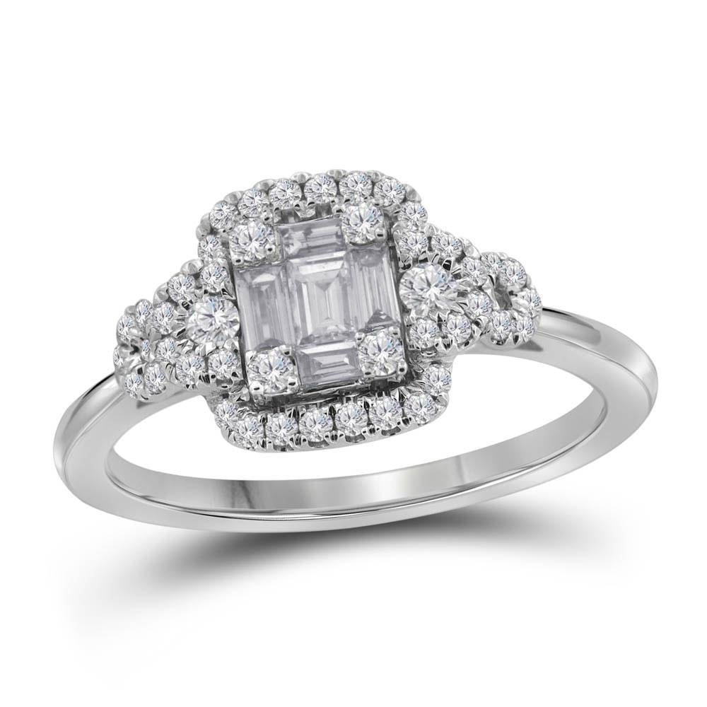 0.50ctw Baguette Diamond Cluster Halo Ring 18K White Gold