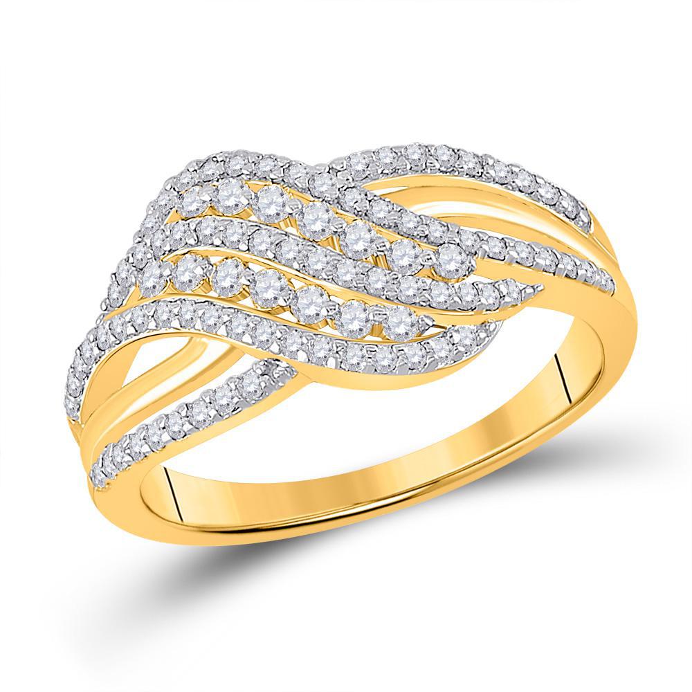 0.50cttw Round Diamond Crossover Womens Ring 10k Yellow Gold Size 7