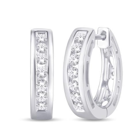 0.25 Cttw Diamond Hoops Single Row Earrings 10k White Gold