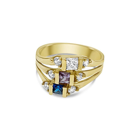 14K Yellow Gold Three Stone Princess Ring