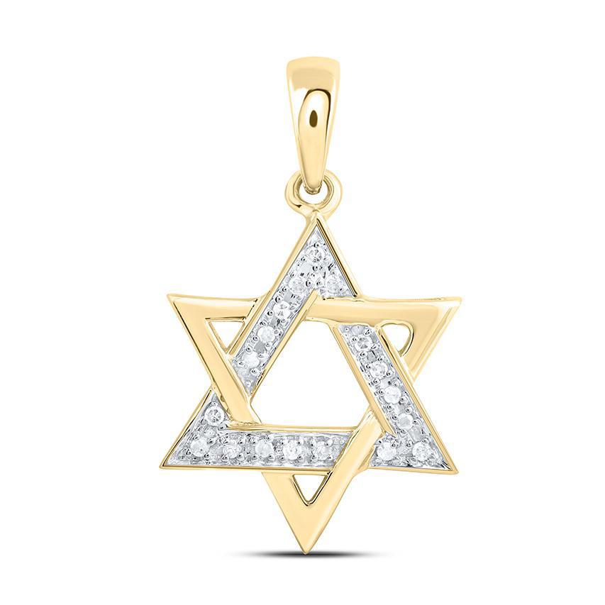 Diamond Star of David Pendant 14k Yellow Gold Charm 0.5"