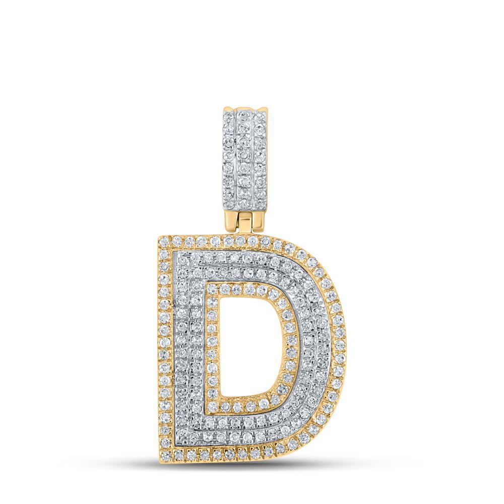 1/2cttw Diamond Initial Letter D Mens Pendant 10k Yellow Gold