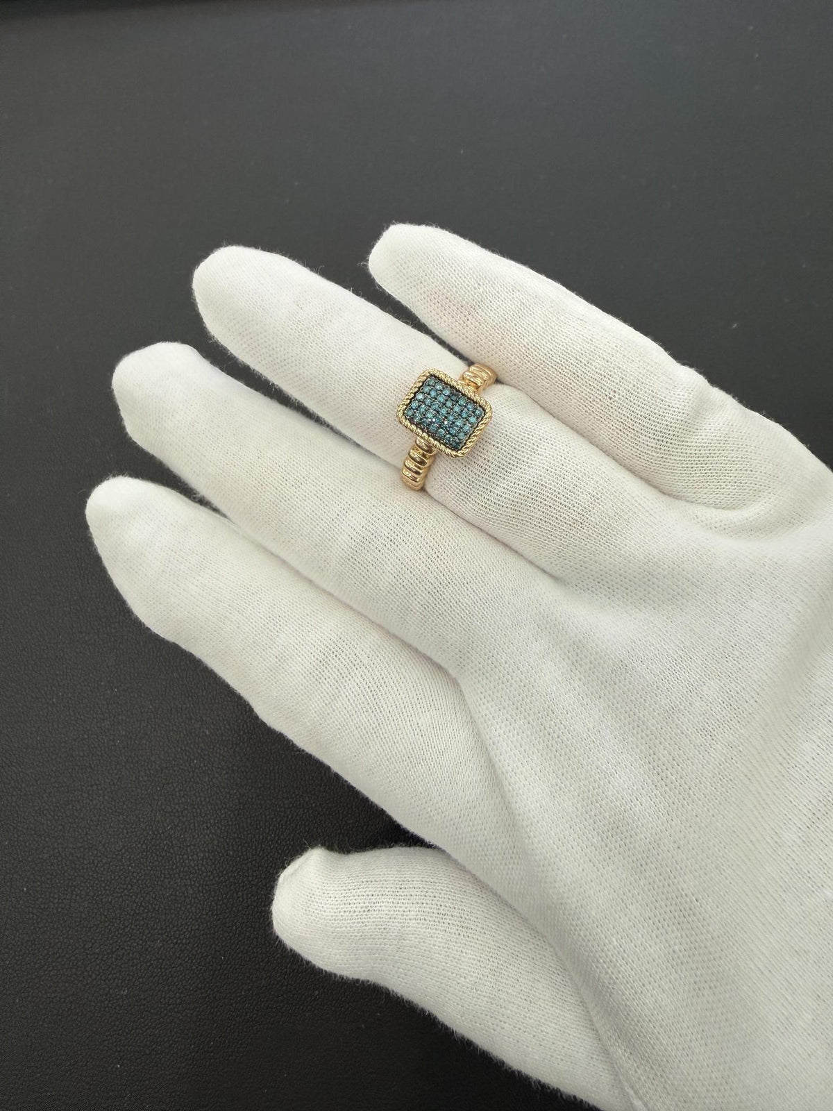 0.25ctw Blue Diamond Rectangle Cluster Ring 10K Yellow Gold