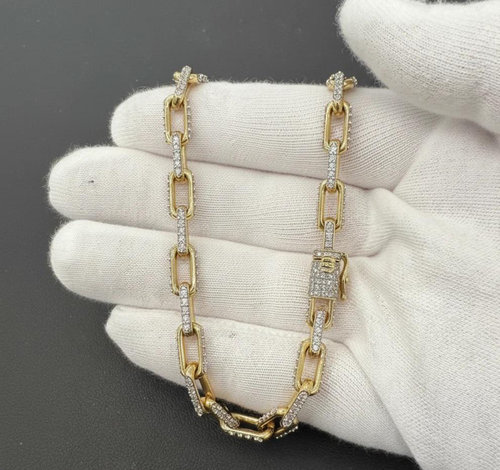 10ctw Diamond Paperclip Link Chain Necklace 10K Yellow Gold Womens Iced Jewelry