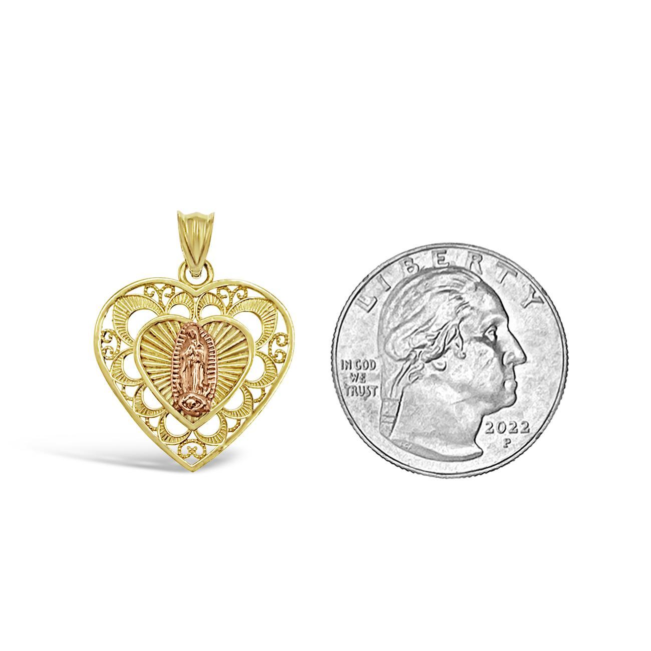 10K Yellow & Rose Gold Sacred Heart Virgin Mary Pendant