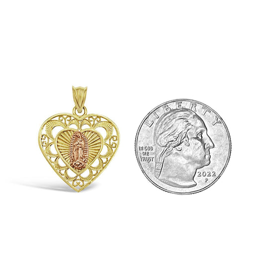 10K Yellow & Rose Gold Sacred Heart Virgin Mary Pendant