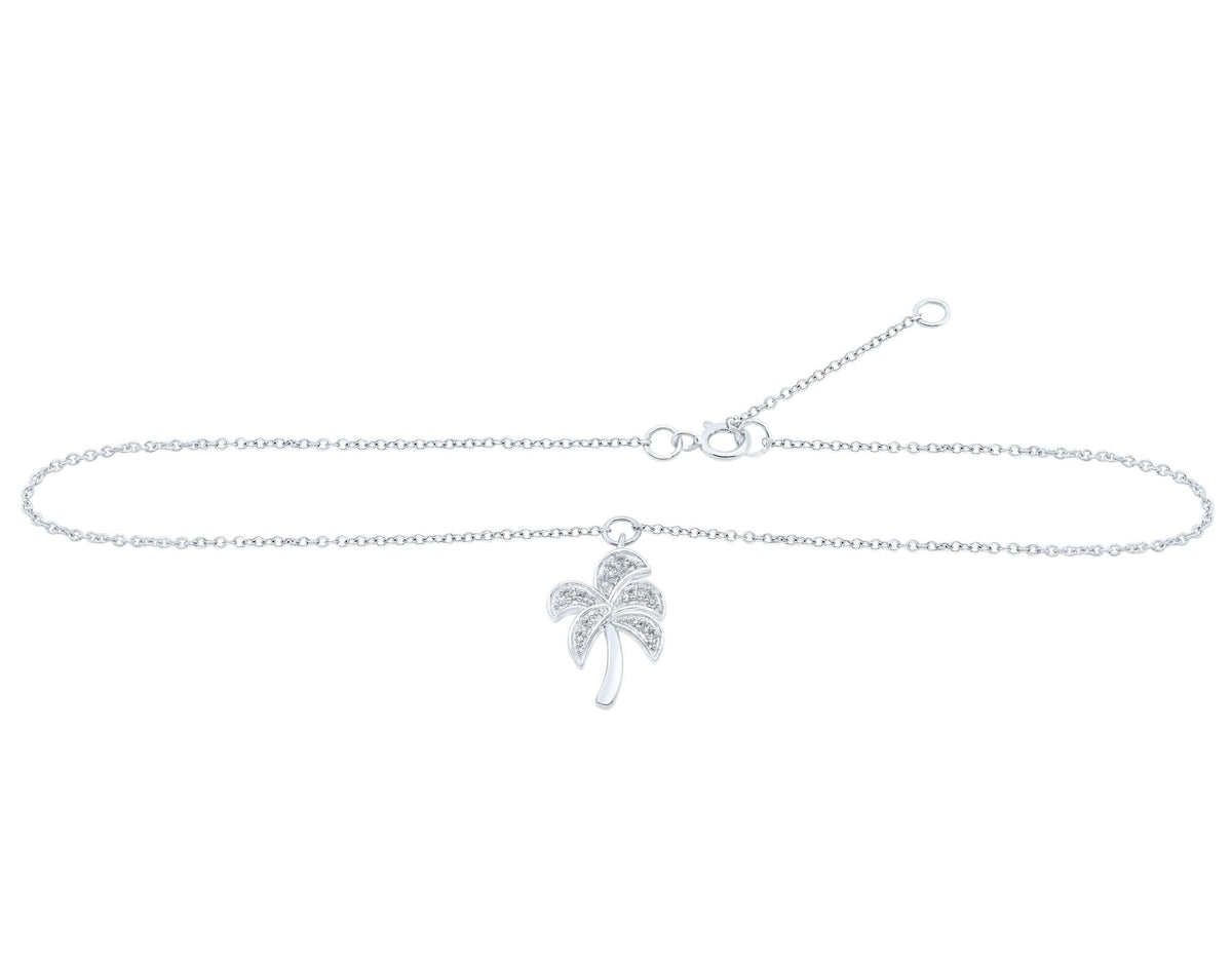 Diamond Palm Tree Anklet 10K White Gold