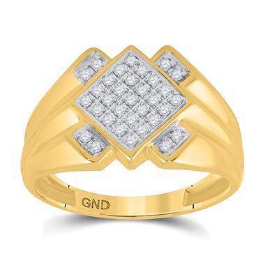 0.27ctw Diamond Diagonal Offset Square Rhomb Mens Ring 10k Yellow Gold