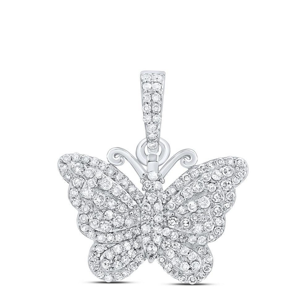 0.38ctw Diamond Butterfly Pendant Charm 10k White Gold