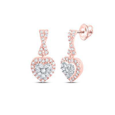0.33ctw Baguette Round Diamond Heart Dangle Stud Earrings 10k Gold Screw Back
